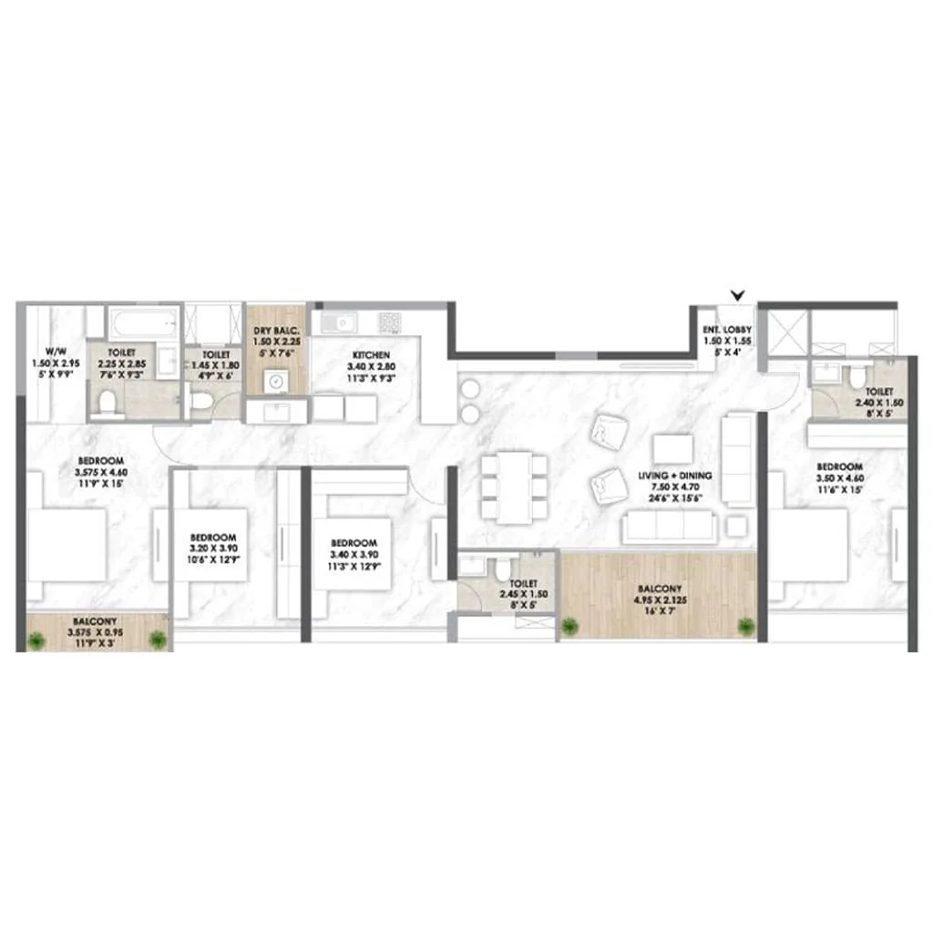 4 BHK Floor Plan at Mantra Meridian Balewadi Pune